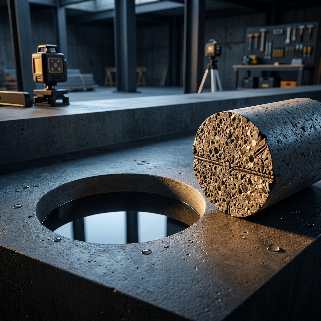 Furos estruturais e testemunha de concreto